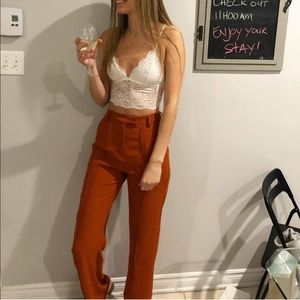 High waisted flared dark orange pants